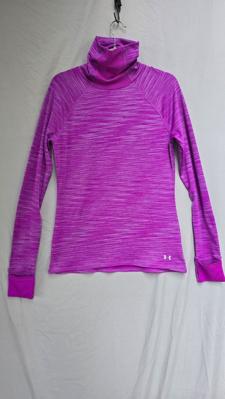 Under Armour Shirt Womens XL Purple Stripe Turtleneck Long Sleeve Fitted *stain